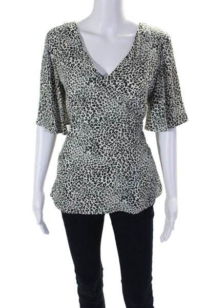 Nanette Nanette Lepore Womens Short Sleeve V-neck Animal Print Blouse White Size