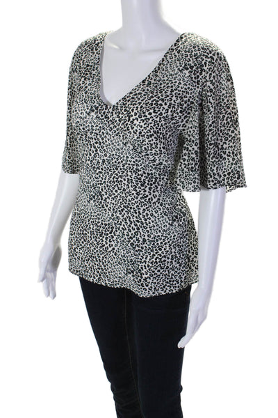 Nanette Nanette Lepore Womens Short Sleeve V-neck Animal Print Blouse White Size