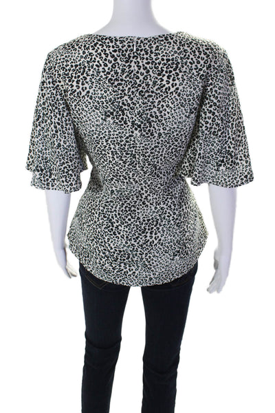 Nanette Nanette Lepore Womens Short Sleeve V-neck Animal Print Blouse White Size