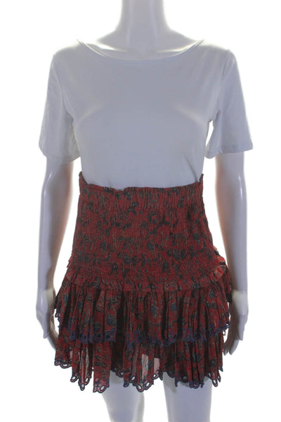 Etoile Isabel Marant Womens Floral Print Tiered Skirt Red Blue Size EUR 38