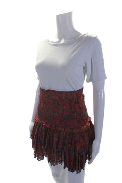 Etoile Isabel Marant Womens Floral Print Tiered Skirt Red Blue Size EUR 38