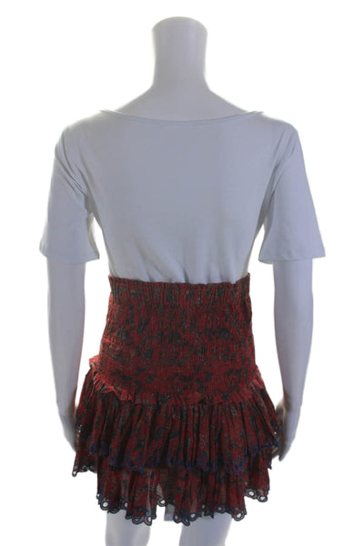 Etoile Isabel Marant Womens Floral Print Tiered Skirt Red Blue Size EUR 38