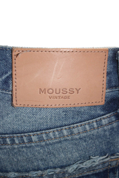 Moussy Womens Button Up High Rise Distressed Slim Leg Jeans Blue Cotton Size 28