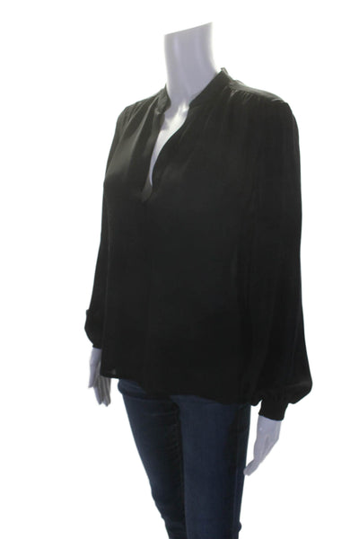 Aaron Ashe Womens Silk Long Sleeves Crew Neck Pullover Blouse Black Size Medium