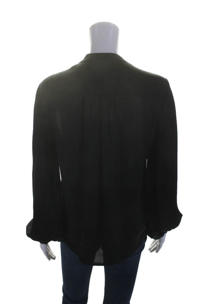 Aaron Ashe Womens Silk Long Sleeves Crew Neck Pullover Blouse Black Size Medium