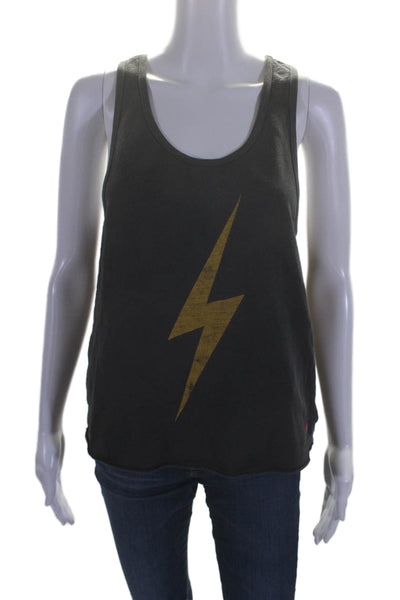 Aviator Nation Womens Lightning Graphic Tank Top Gray Yellow Cotton Size Medium