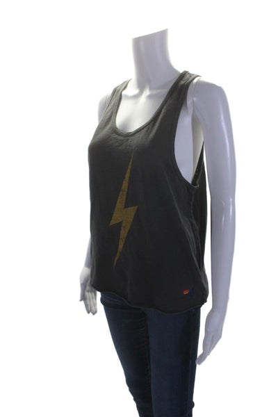 Aviator Nation Womens Lightning Graphic Tank Top Gray Yellow Cotton Size Medium