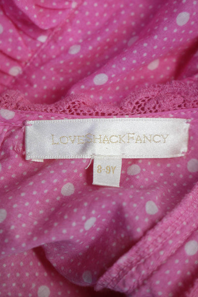 Love Shack Fancy Childrens Girls Polka Dot A Line Dress Pink White Size 8-9