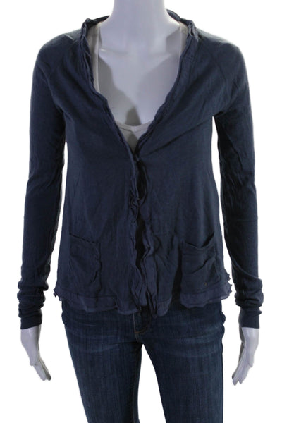 Burberry London Womens Snap Closure Ruffle Trim Cardigan Blue Size M