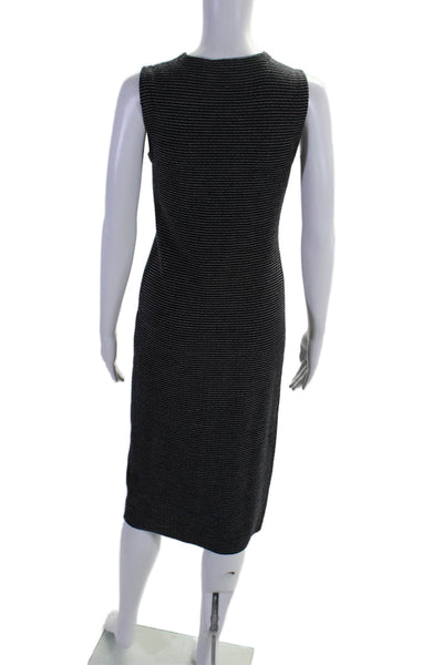 Theory Womens Wool Sleeveless Striped Round Neck Dress Black Size S