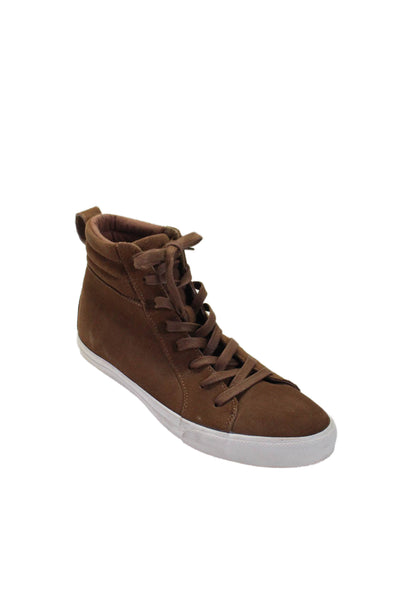 Polo Ralph Lauren Mens Suede Textured Lace Up Lined High Top Sneakers Brown Size