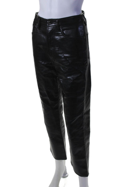 Agolde Womens Leather High Rise Straight Leg Trousers Black Size 25