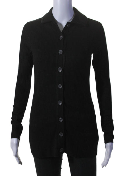 Enza Costa Womens Textured Long Sleeve Button Fitted Cardigan Black Size S