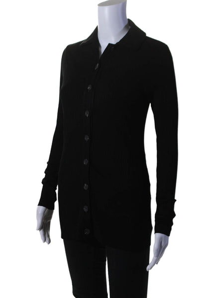 Enza Costa Womens Textured Long Sleeve Button Fitted Cardigan Black Size S