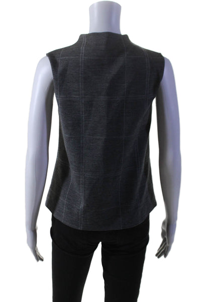 Theory Womens Textured Sleeveless High Neck Plaid Tank Blouse Gray Size S