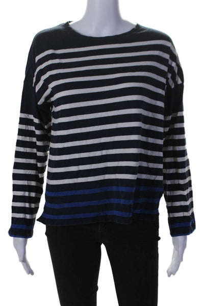 La Ligne Womens Cotton Striped Long Sleeved Colorblock Casual Shirt Blue Size S