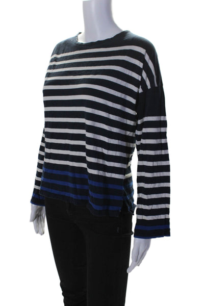 La Ligne Womens Cotton Striped Long Sleeved Colorblock Casual Shirt Blue Size S