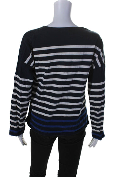 La Ligne Womens Cotton Striped Long Sleeved Colorblock Casual Shirt Blue Size S