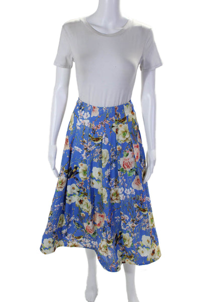 Gracia Womens Textured Zip Tule Layered Floral Printed Full Skirt Blue Size L