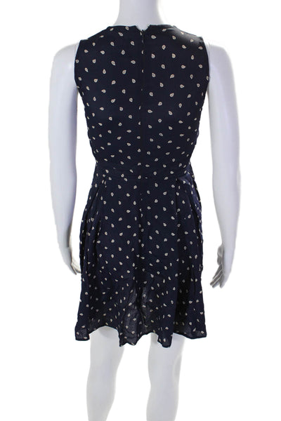 Reformation Womens Textured Sleeveless High Neck Dotted Print Skater Dress Navy