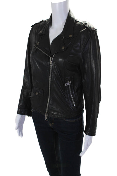 Mademoiselle Venise Womens Leather Zipper Closure Motorcycle Jacket Black Size L