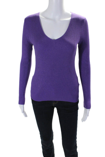 Golden Days Womens Ribbed Long Sleeves V Neck Sweater Purple Size One Size