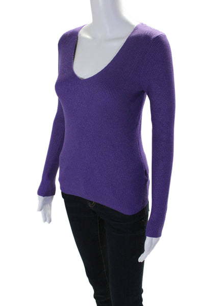 Golden Days Womens Ribbed Long Sleeves V Neck Sweater Purple Size One Size