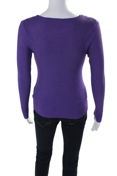 Golden Days Womens Ribbed Long Sleeves V Neck Sweater Purple Size One Size