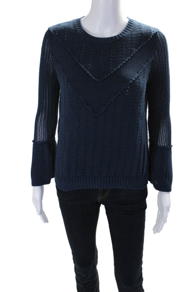 Cotton By Autumn Cashmere Womens Crew Neck Long Sleeves Sweater Navy Blue Size S