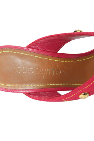 Louis Vuitton Womens Cross Strap Slide On Wedge Sandals Pink Gold Size 6