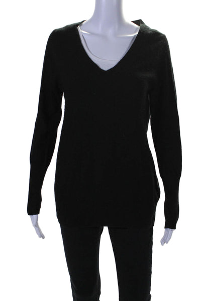 J Crew Womens Cashmere V-neck Long Sleeve Ribbed Knit Sweater Black Size M