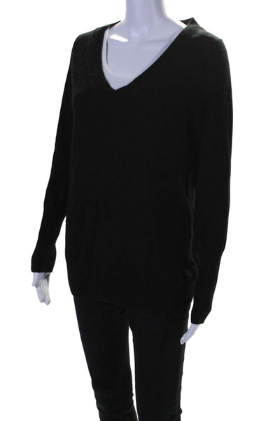 J Crew Womens Cashmere V-neck Long Sleeve Ribbed Knit Sweater Black Size M