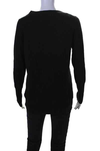 J Crew Womens Cashmere V-neck Long Sleeve Ribbed Knit Sweater Black Size M