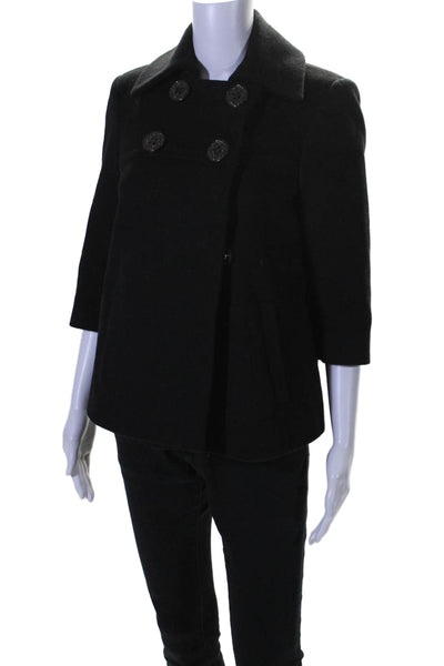 Elie Tahari Womens Textured Lined Long Sleeve Button Pea Coat Black Size S