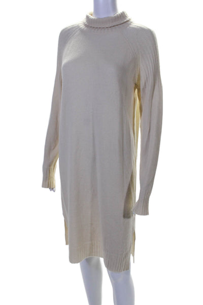 LINE Womens Wool Turtleneck Ribbed Knitted Long Sleeve Sweater Dress Cream Size