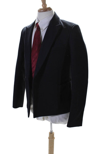 Wooyoungmi Mens Wool Collared Long Sleeved Button Snap Dress Coat Black Size 46