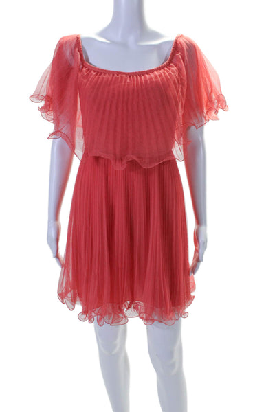 BCBGMAXAZRIA Womens Off Shoulder Pleated A Line Dress Pink Size 2