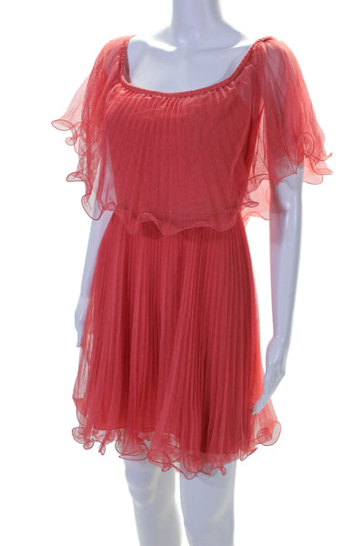 BCBGMAXAZRIA Womens Off Shoulder Pleated A Line Dress Pink Size 2