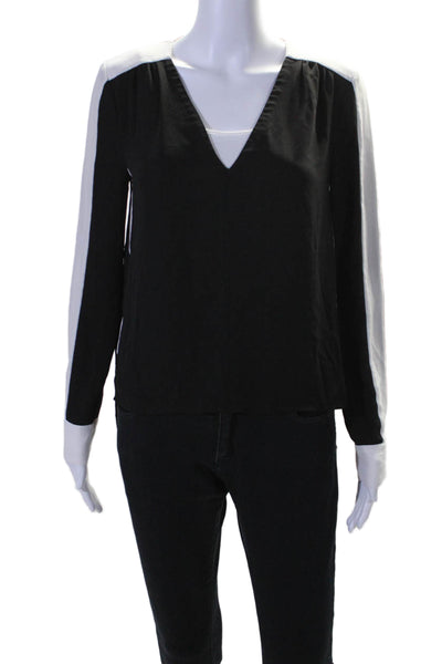 BCBGMAXAZRIA Womens Long Sleeve V Neck Colorblock Blouse Black Size XS