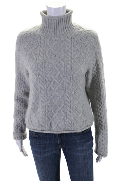 J Crew Womens Turtleneck Thick Braided Knit Crop Sweater Heather Gray Size S