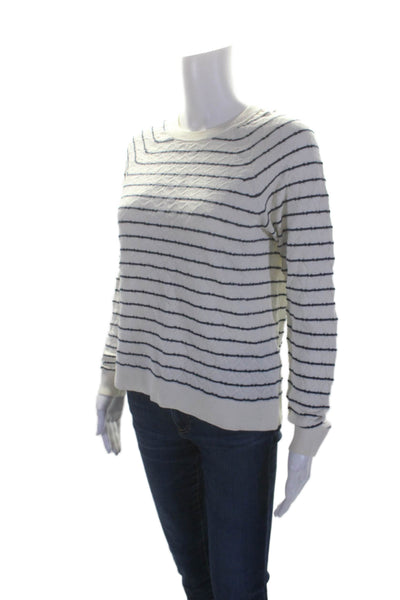 J Crew Womens Cotton Round Neck Ribbed knitted Stripe Sweater White Size M