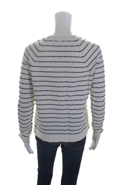 J Crew Womens Cotton Round Neck Ribbed knitted Stripe Sweater White Size M