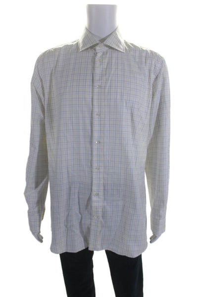 Luciano Barbera Mens Long Sleeve Plaid Button Down Dress Shirt White Size XL