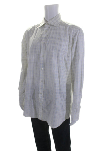 Luciano Barbera Mens Long Sleeve Plaid Button Down Dress Shirt White Size XL