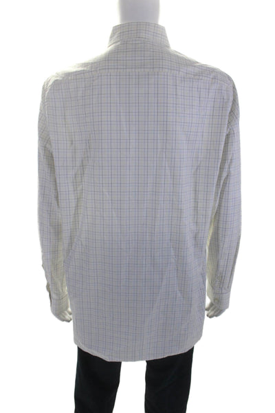 Luciano Barbera Mens Long Sleeve Plaid Button Down Dress Shirt White Size XL