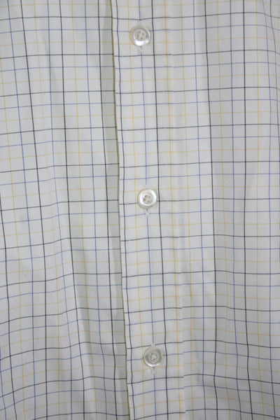 Luciano Barbera Mens Long Sleeve Plaid Button Down Dress Shirt White Size XL