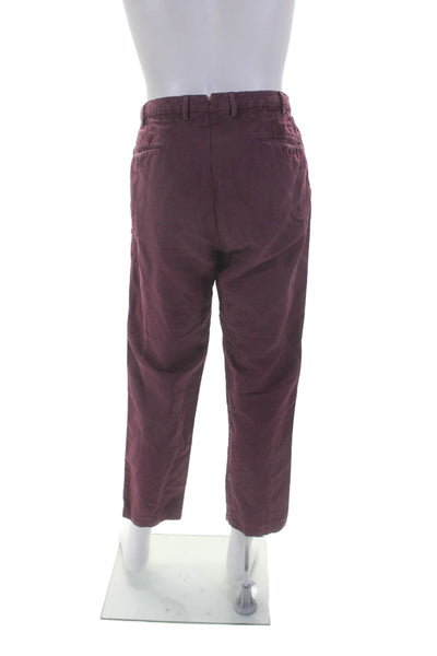 Incotex Mens Cotton Flat Front Straight Leg Trousers Burgundy Size 38