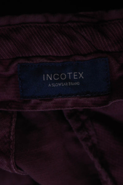 Incotex Mens Cotton Flat Front Straight Leg Trousers Burgundy Size 38