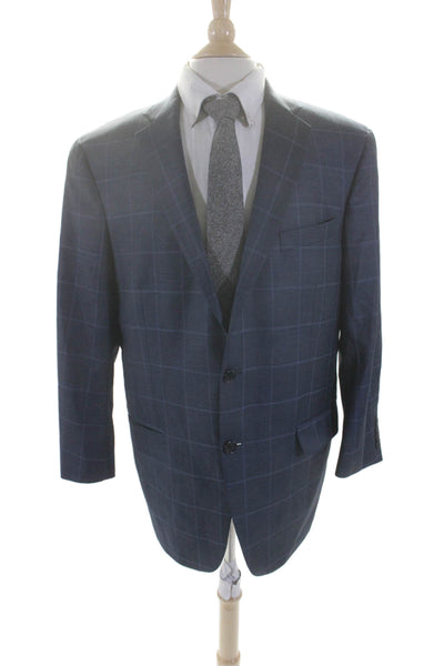 Hart Schaffner Marx Mens Wool Single Breasted Plaid Blazer Blue Size 37