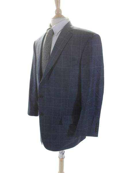 Hart Schaffner Marx Mens Wool Single Breasted Plaid Blazer Blue Size 37